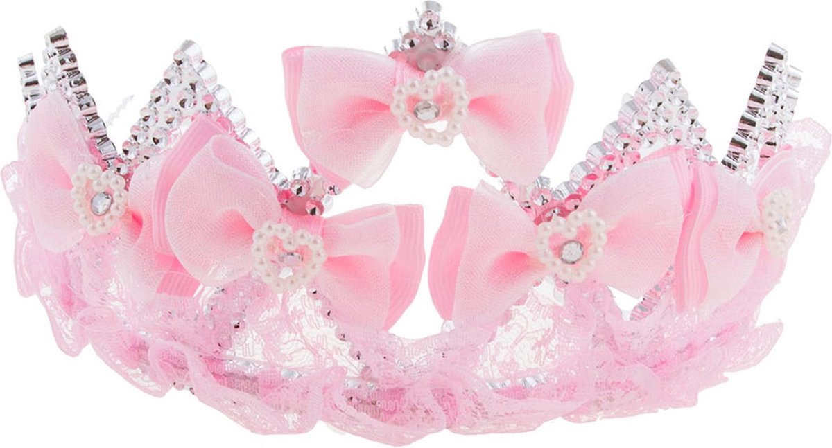 ESPA - Roze strikjes tiara voor kinderen - Accessoires > Toverstokken, tiaras